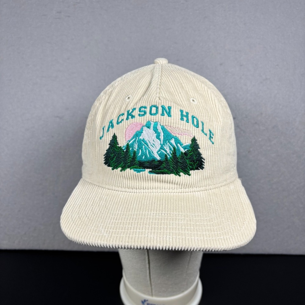 Mighty Fine Jackson Hole WY Corduroy Trucker Hat Cream Mountain Snapback Cap
